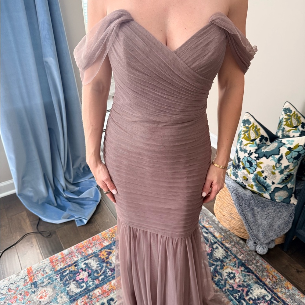 Amsale Strapless Tan Gown